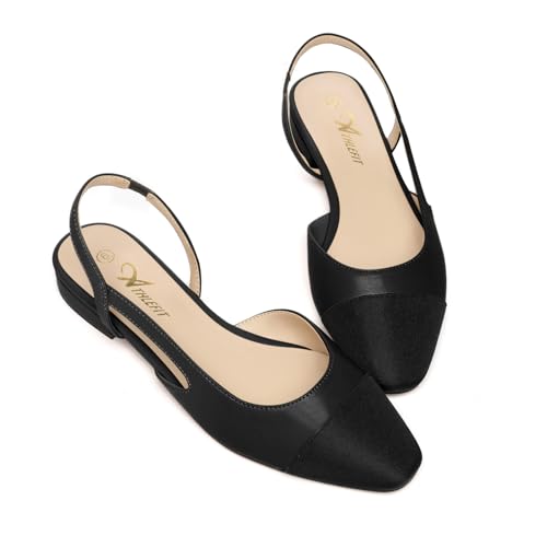 Image of Athlefit Slingback Flats for Women Square Toe Ballet Flats Work Dress Shoes