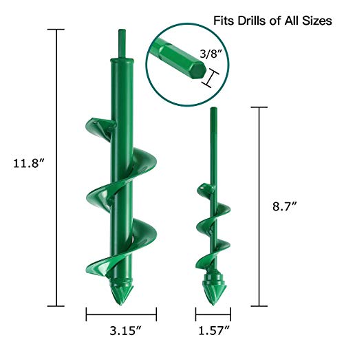 VUDECO Auger Drill Bit 2 PCS Set with Garden Genie Gloves for Planting Hole Drill Planter Auger Spiral Hole Drill Bit Bulb Bedding Digging Post Hole Planting Tool 11.8