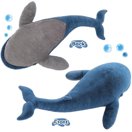 Image of Tezituor 43.3 inch Giant Whale Stuffed Animal, Large Realistic Blue Stuffed Whale Plush Ocean Toys Gift for Christmas Birthday, Hugging 4ft Soft Whale Plush Body Pillow for Girls Boys