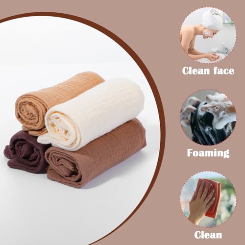 Qianyu 4 Stück Weiche Waschlappen Gesichtstücher Make-up-Entferner-Tücher Saugfähige Musselin-Waschlappen Atmungsaktive Gesichtstücher für die Hautpflege Tägliche Reinigung Reisen Frauen Männer