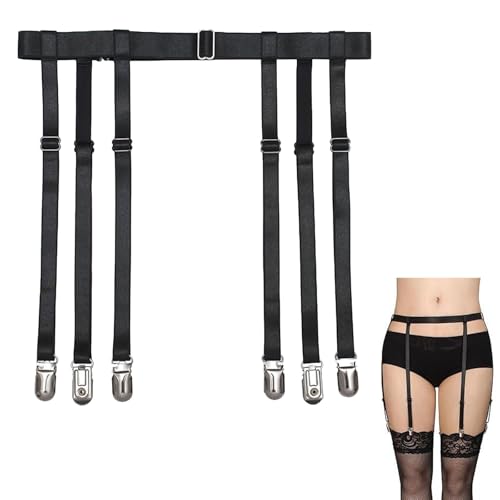PLATEYTR Jarretelgürtel Damen Herren verstellbar Unisex Strumpfhalter mit 6 Strapsen elastisch Schwarz Gürtel Unterwäsche für Strümpfe Alltag...