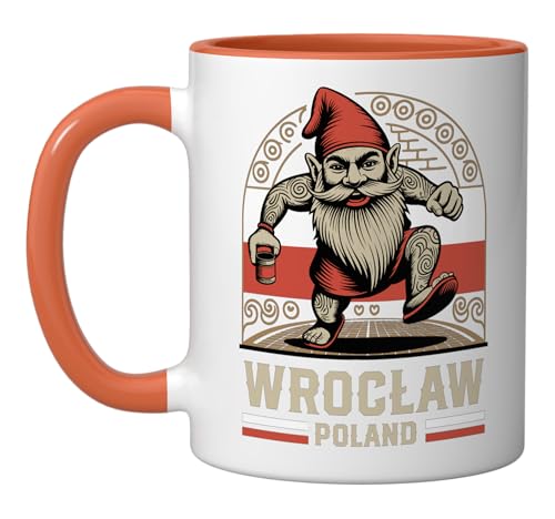 Wroclaw Poland Gnome Souvenir Cerámico Naranja/Blanco miniatura 1