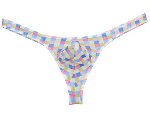 Men's Checker Thong Gay T-Back G-String Underwear Male Bluge Pouch Body Underpants3