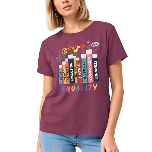 Image of Read Book Shirt for Women-Reading Teacher Tee Tops Pink Flower and Butterfly Short Sleeve Cute Book Shirt
