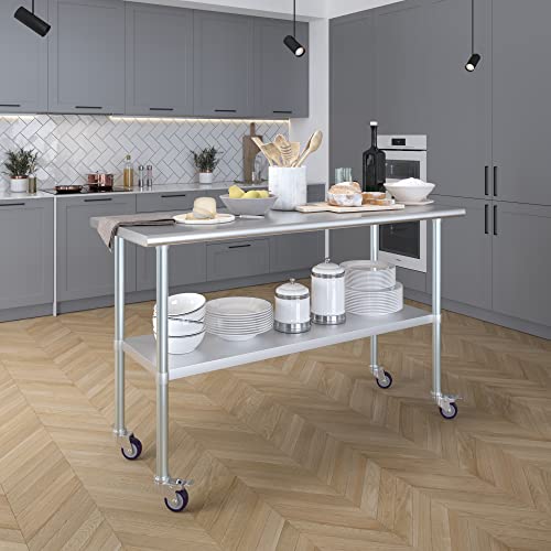 Image of AmGood 60 inch Long x 24 inch Deep Stainless Steel Table with Casters