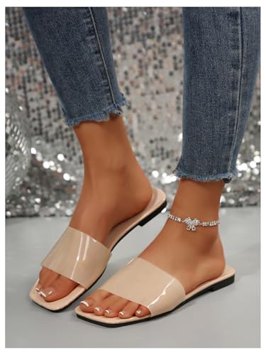 Image of Verdusa Clear Sandals For Women Square Toe Slides Summer Slip On Beach Flat Sandals