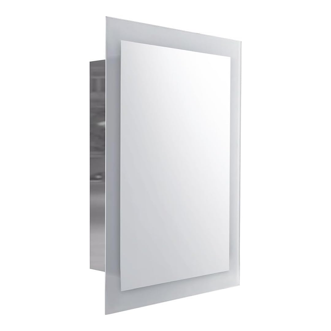 iBathUK Bristol Wall Mounted Stainless Steel Mirror Cabinet, Sliding Door, Frameless Rectangular Silver Mirror, Modern Bathroom Storage, Polished Stainless Steel, 480x660mm