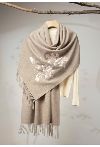 78.7"x27.6" Premium Cashmere Wool Embroidered Shawl - Extra Large Scarf for Women, Elegant Floral Design2