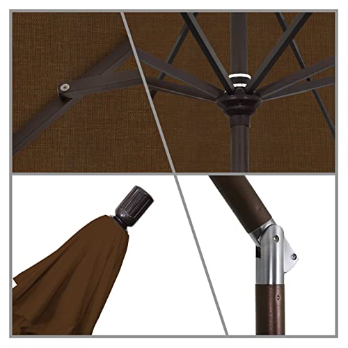 California Umbrella 9' Round Aluminum Market Umbrella, Crank Lift, Collar Tilt, Bronze Pole, Teak Olefin #TOP5