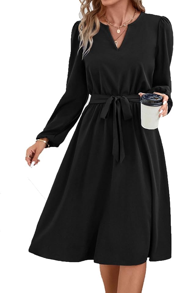 Robe mi-longue automne hiver confortable qui structure la taille
