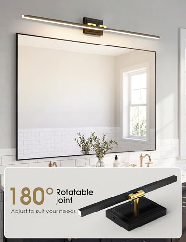 Image of VOLISUN Modern Bathroom Vanity Light 48 inch, Rotatable, 30W Dimmable 5CCT Led Bathroom Light Fixture Over Mirror, Black Gold Bar Vanity Light for Bathroom Mirror Cabinets-ETL Certificated