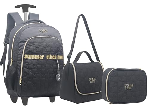 Kit Escolar Mochila de Rodinha Lancheira Térmica e Estojo Duplo Yepp MF8156 (Preto)