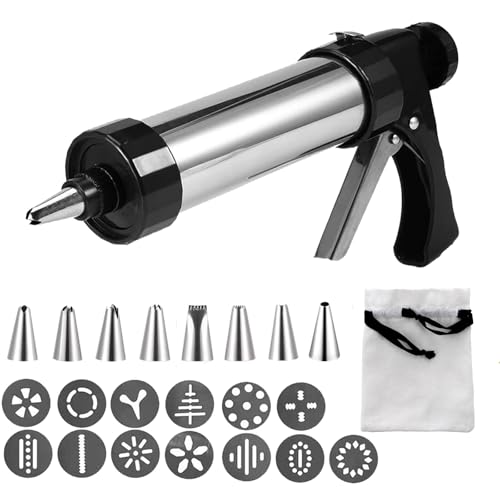 Stainless Steel Cookie Press with 13 Discs - Baking & Decorating Kit, Durable Kitchen Tool for Cookies, Biscuits, Pastries