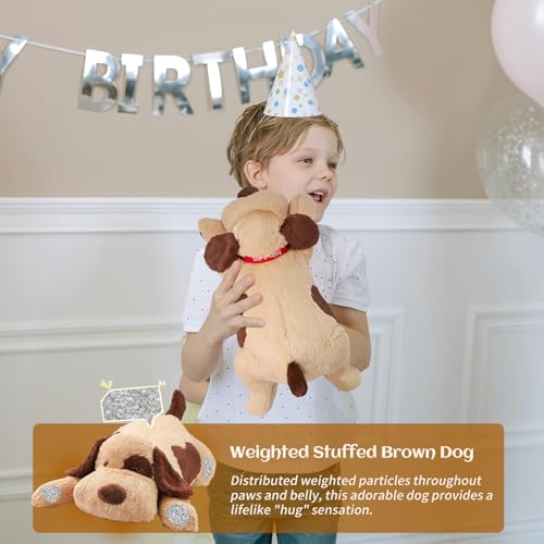 Zpiuu BR-DOG-S Weighted Stuffed Animals For Kids, Weighted Dog Plush 16", Brown Puppy Plushies Pillow Toy 1.5Lbs thumb #2
