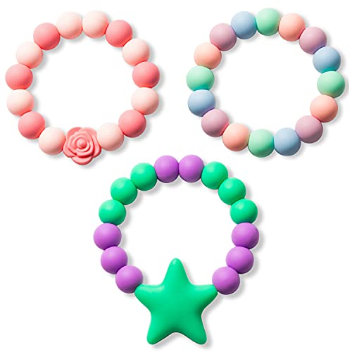 WATINC 3pcs Sensory Chew Bracelet for Baby, Silicone Teething Chewable Bracelet for Toddler, Biting Bracelet Jewelry Beads Teething Needs Silicone Chew Toys Oral Motor Chew Tools for Autism SPD ADHD