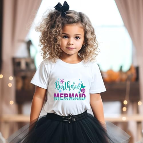 Image of Birthday Shirt Girls Toddler T-Shirts Unicorn Mermaid Birthday Tees Little Kids Top Outfit White Pink 2nd 3rd 4th 5th 6th 7th