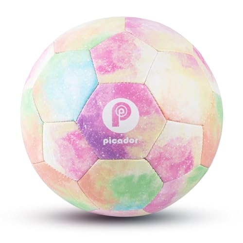 Picador PP Kids Youth Soccer Ball, Colorful Soccer Balls for Girls Boys Student Children Training School Indoor Size 4 Ball with Pump (Colorful)