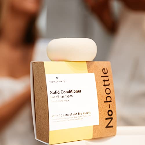 NO-BOTTLE Acondicionador Solido ultra Duro Equivale a 3000 ml Artesanal 100% Natural y 50% BIO con Manteca de Cacao, Coco, Arroz, Babassu, Chía, Algodón, Jojoba, Mimosa y Girasol. 85g Cover