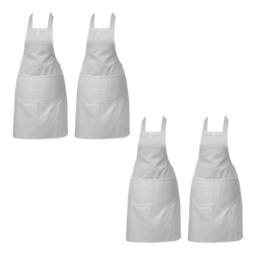Discounted Cleaning Supplies Kitchen Chef Apron for Men & Women - Butchers Apron for Men - Men’s Apron for Cooking - Professional Chefs Apron Double Pockets – Pack of 4 White