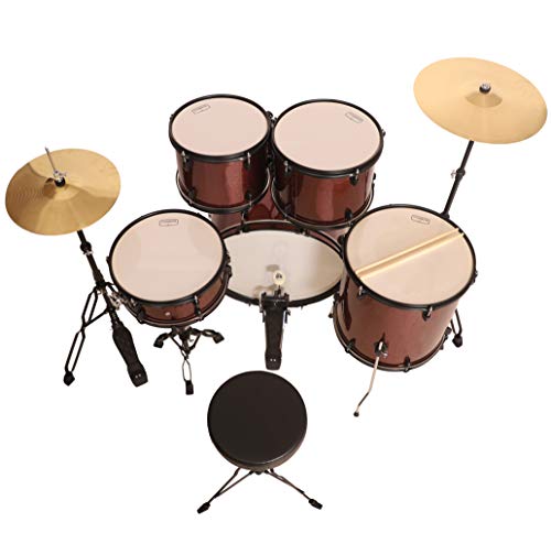 Image of ARCTIC COSMOS 5 Piece Complete Acoustic Drum Kit /Drumset with drumsticks, Cymbals and throne - With Hardware. Best Sounding shells, most durable build. (Red)