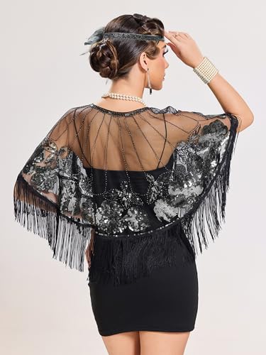 Women's 1920s Shawl Wraps,Sequin Beaded Flapper Evening Shawls for women formal/Party/Wedding/Formal/Harlem night3