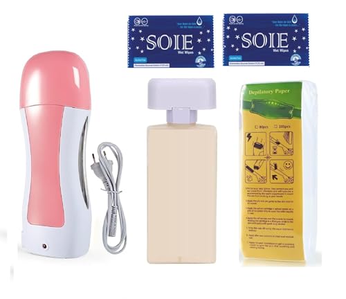 Image of Hair Removal Wax Kit Wax Heater Machine Roll on Hair Removal Wax Kit Wax Heater machine,Refill Cartridge Strips With Wipes Waxing kit for Women Waxkit (wax Roller Heater Machine Combo)