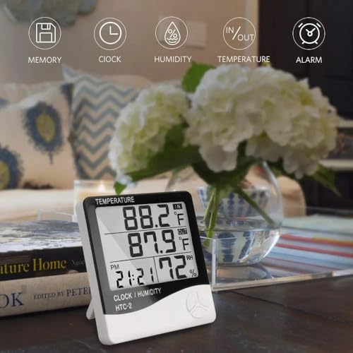 Termohigrômetro com Sensor Externo, Relógio, Umidade, Temperatura Interna e Externa + Certificado de