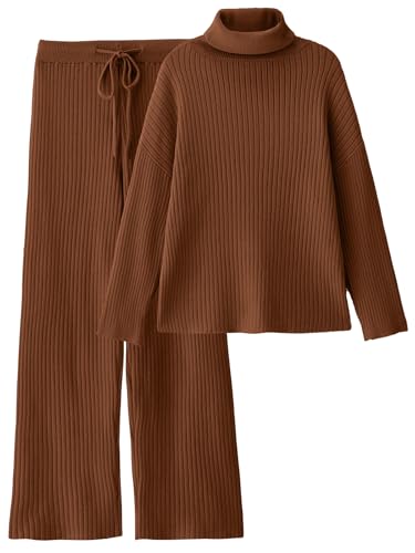LILLUSORY Women's 2 Piece Outfits Turtleneck Sweaters Lounge Set and Wide Leg Pants Cozy Knit Sweatsuit Sets