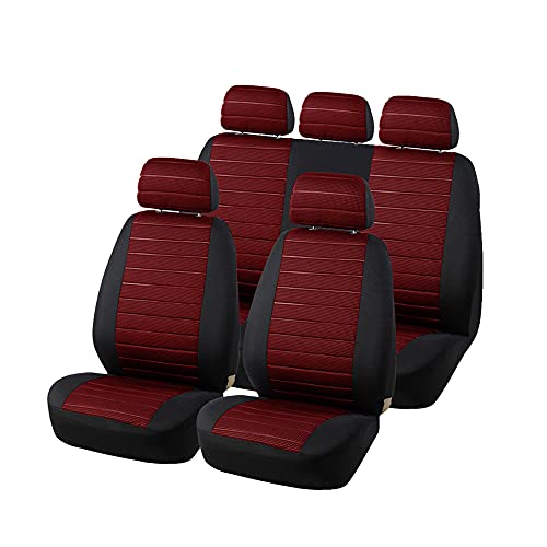 TOYOUN Housse Siege Voiture Universel Rouge Ensemble de Housses Siège Auto Universelle Jeu Complet en Tissu Couverture de Siège Voiture Couvre Sieges pour...