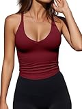 Imily Bela Womens Racerback Tank Tops Summer V Neck Ribbed Knit Yoga Workout Camisole Top Wine Red