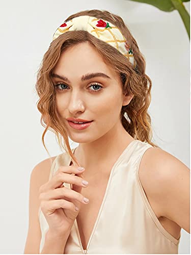 Nvenf Bead Embroidered Headbands Crystal Beaded Flower Embellished Hairbands Wide Knotted Turban Hair Hoop Trendy Hair Accessory Vacation Gifts #TOP1