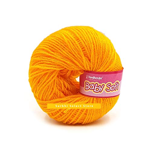 Image of Vardhman BabySoft Knitting Yarn | 100% Acrylic Wool | 4 Ply | Thin Knitting & Crocheting Hook Thread & Lightweight | Special Baby Wool | 150 Grams (6 Balls of 25g) | Machine Washable | Ideal for Blankets, Hats, Booties Ultra-Soft for Baby Sweaters, Blankets, Caps, Socks, Soft toys, Art & craft | Available in multicolors - (BBL038 - Fire Yellow)