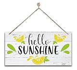 Hello Sunshine Lemon Wood Wall Sign, Hanging Wood Sign Home Décor, Summer Decor, Welcome Sign, Entrance Hall Decor Sign, Rustic Home Hanging Decor, Farmhouse Decor, Front Door Decor for Wall
