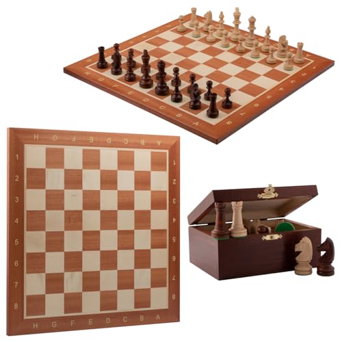 Master of Chess Profi TURNIER No.4 Schachspiel Holz eingelegt 40cm Schachbrett + Staunton No.4 gewichtete Schachfiguren in stylischer Box