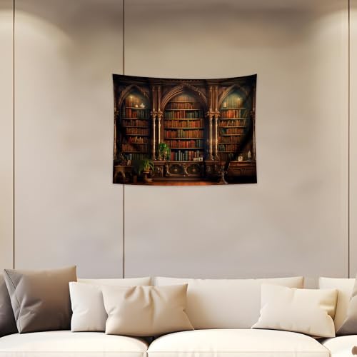 QGHOT Medieval Bookshelf Tapestry Vintage Library Bookcase Tapestry Wall Hanging Victorian Office Zoom Video Backdrop Old Books for Study Room Bedroom Living Room Decor 39.4"x31.5"