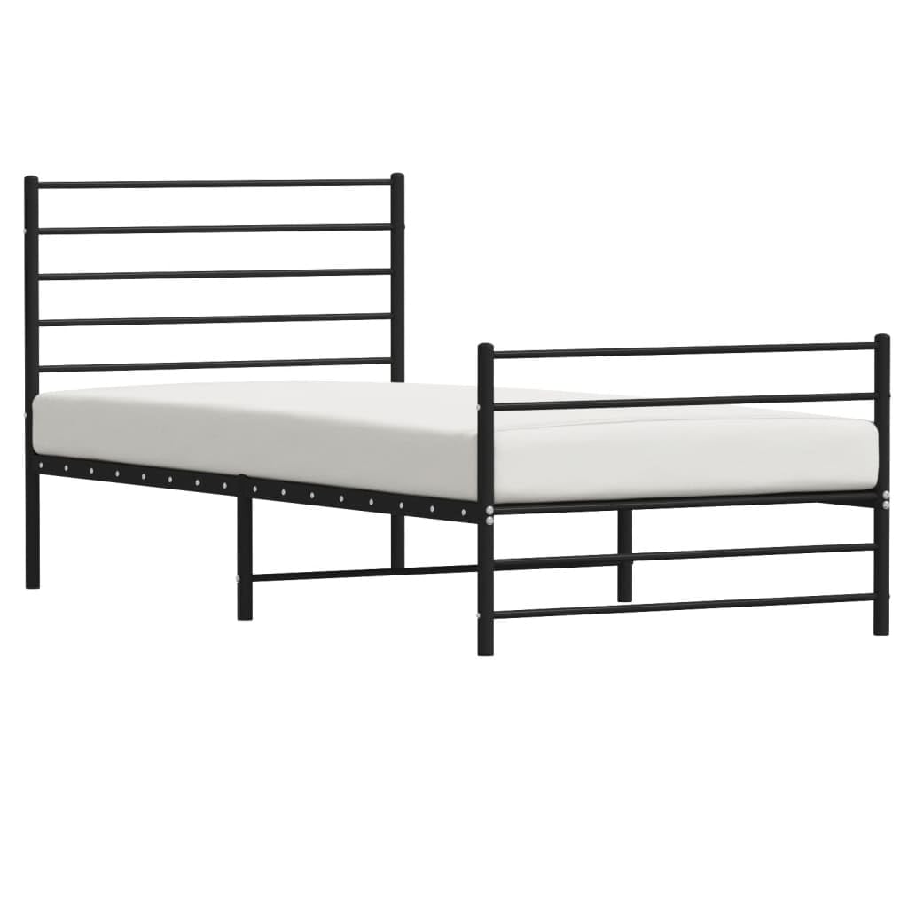 Cadre de lit métal avec tête de lit/Pied de lit Noir 100x190 cm Lit 2 Personnes avec Sommier,Lit Fer Forgé,Lit À Cadre