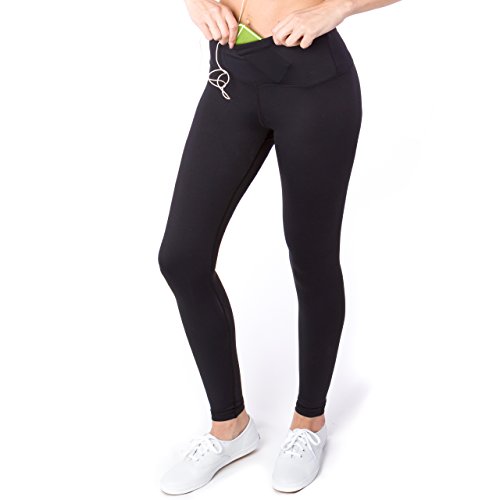 Sport-it Yoga Pants for Women, Workout Running Leggings with Pockets and Tummy Control, Black Athletic High Waisted Tights