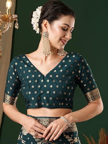 Image of Women's Georgette Kanjeevaram Saree with Woven Ethnic Motif Design, Unstitched Blouse Piece