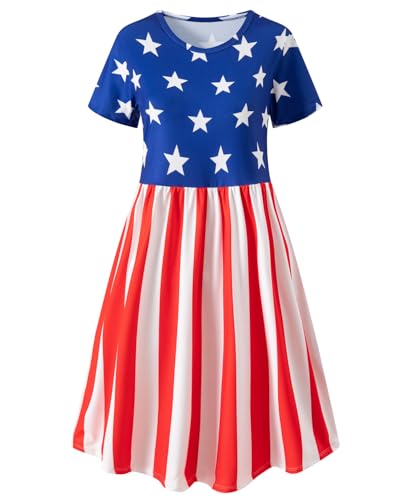 Image of 4th of July Women Dresses American Flag Patriotic Short Sleeve Dress