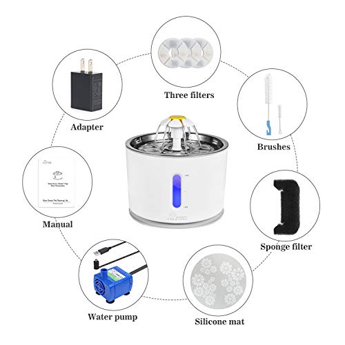 Wonder Creature Cat Water Fountain with Stainless Steel Lid, 2.4L/81oz Automatic Cat Fountain with LED Light and Water… - Image 6