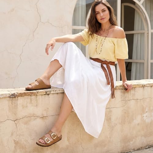 Image of KIDMI Women's Cork Footbed Slide Sandals Comfortable Arch Support Outdoor Sandal with Big Adjustable Buckle for Summer