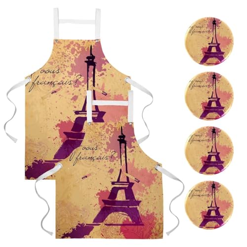 Tablier de cuisine lot de 2 avec broches style Tour Eiffel pour bistrot et maison