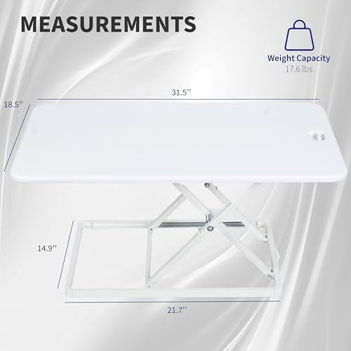 Image of VIVO Ultra-Slim 32 Inch Single Top Height Adjustable Standing Desk Riser, Compact Sit Stand Desktop Converter for Monitor or Laptop, White, DESK-V032JW
