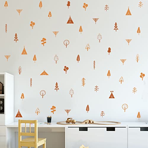 Prabahdak 110 Pcs Boho Brown Woodland Trees Wall Decal Small Forest Trees Wall Stickers Abstract Art Forest Wall Decor Peel And Stick For Livingroom Kids Room Nursery Bedroom #TOP1