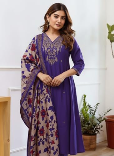 Image of KLOSIA Women Embroidery Straight Kurta and Pant Set with Dupataa