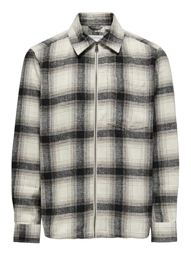 ONLY & SONS Onsaustin Wool Zip Overshirt Camisa de Manga Larga, Blanco Envejecido, L para Hombre