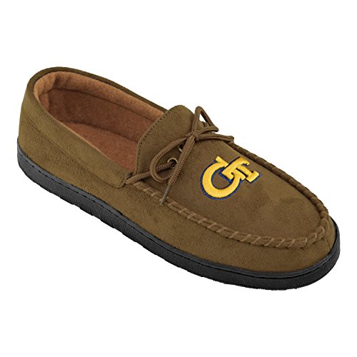 College Edition NCAA (Team) Premium Men’s Moccasin Shoes – Comfortable Flannel Lining Indoor and Outdoor use Easy Slip on and Off, Size 12,Brown