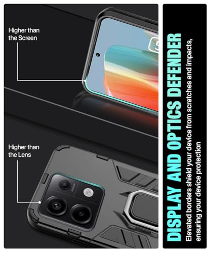 Image of WOW IMAGINE Shock Proof Back Case Mobile Cover for Xiaomi Mi Redmi Note 13 Pro 5G | Poco X6 5G | Back Cover Case (Tough Armor | Hybrid PC + TPU | Ring Holder & in-Built Kickstand | Black)