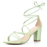 Perphy Lace Up Heels Strappy Chunky Heel Sandals for Women 8.5 Lime