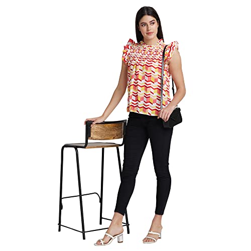Image of Globus Women Blue Self Design Square Neck Fitted Top